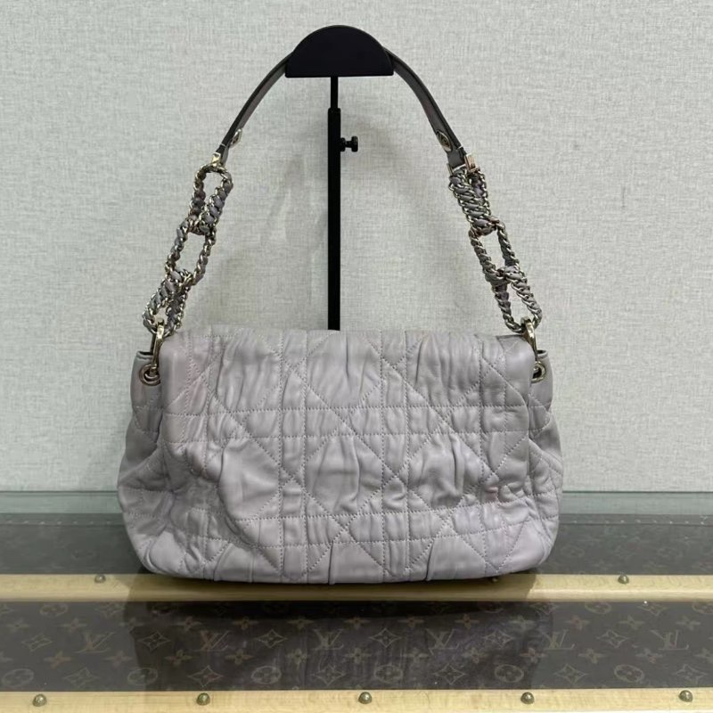 DIOR 金扣皺褶菱格紋肩背腋下hobo包 29*20*12 98新-5