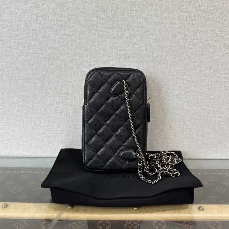 CHANEL 25C黑金菱格多卡位斜背手機包11*19*3 98新配件塵袋-5