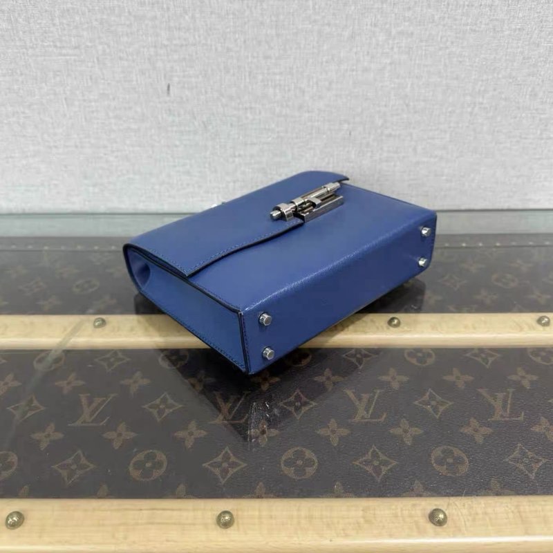 HERMES Verrou瑪瑙藍銀扣肩背斜背插銷包17*13*4 98新-2