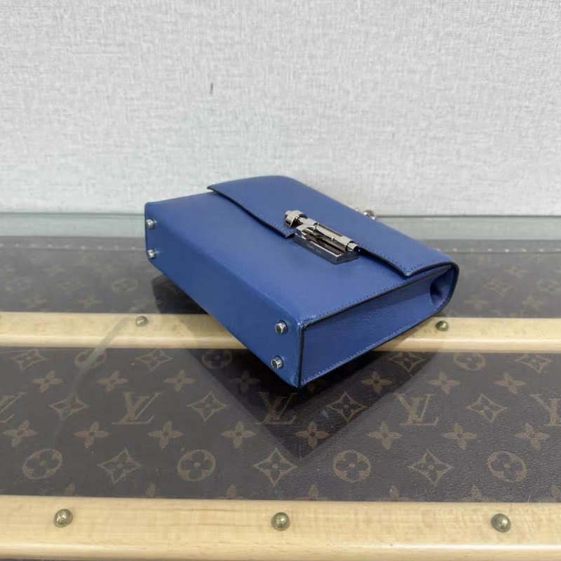 HERMES Verrou瑪瑙藍銀扣肩背斜背插銷包17*13*4 98新-4