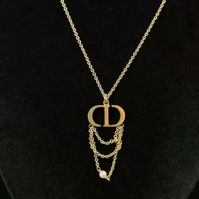 DIOR 金色CD珍珠項鏈 49cm 99新配件收納袋-0