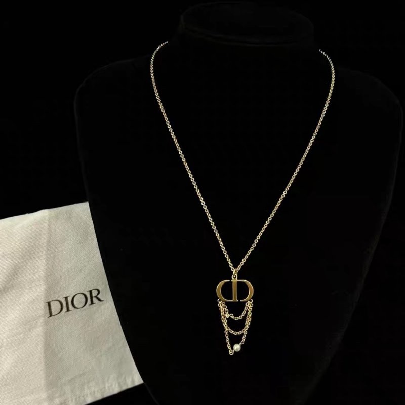 DIOR 金色CD珍珠項鏈 49cm 99新配件收納袋-3