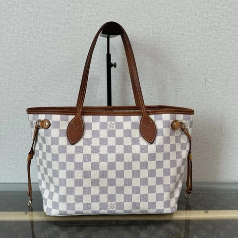 LV 白棋盤neverfull小號肩背購物袋 28*22*12 97新