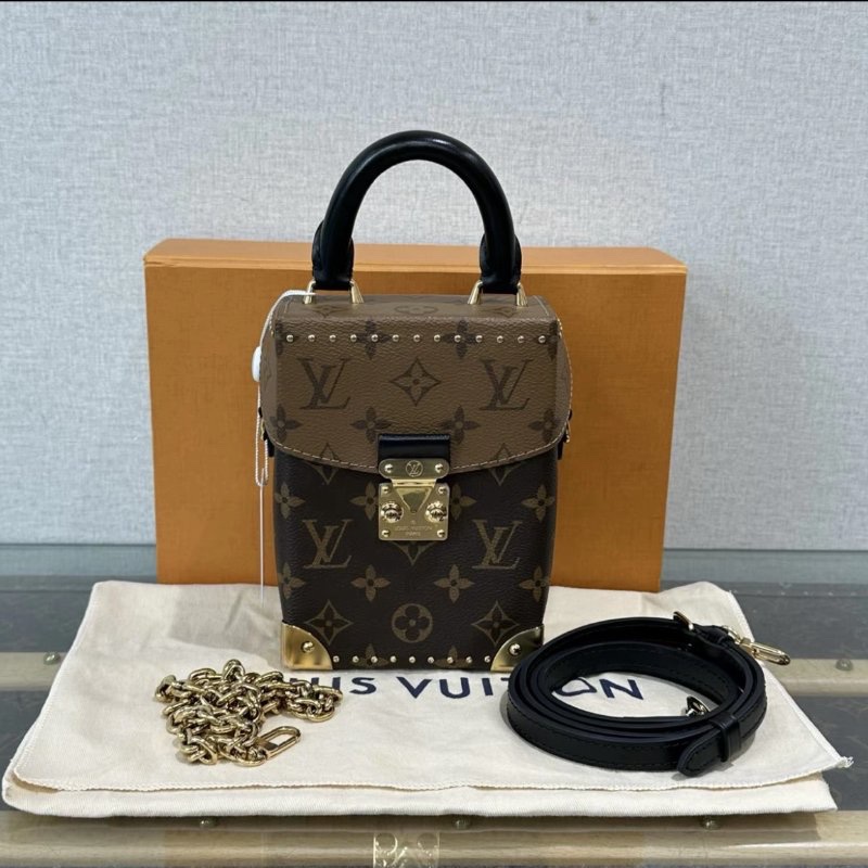 LV camerbox秀款老花盒子手提斜背包 12*17*6 98新配件:盒子塵袋-0
