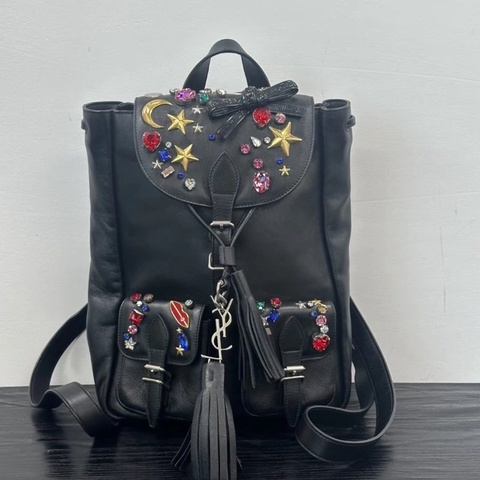 YSL 黑色彩鑽後背包 22*27*8 98新