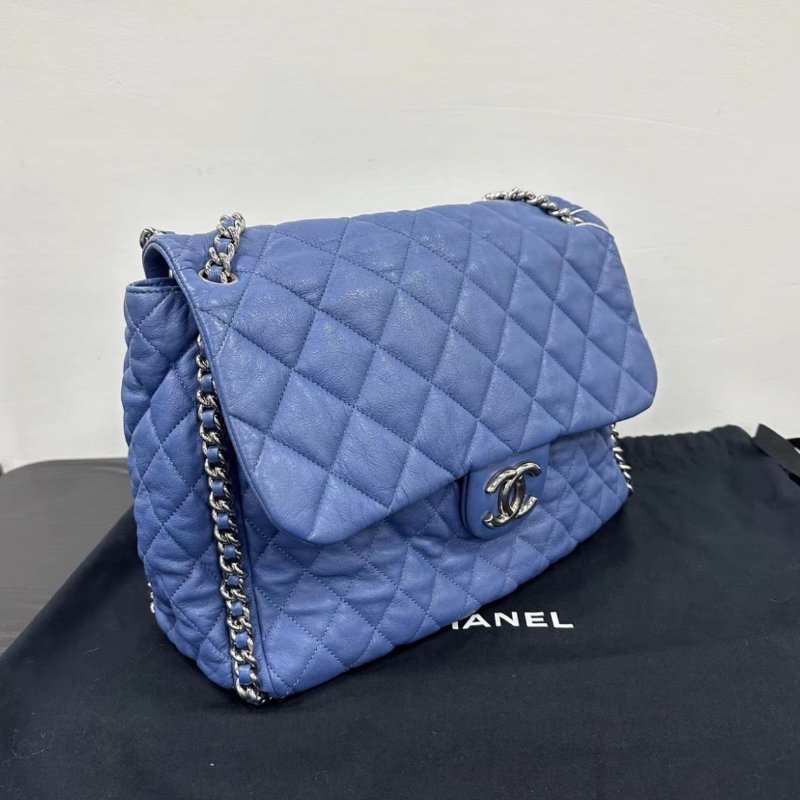 Chanel 藍色鏈條滾邊機場包 35*25*10 98新配件塵袋-1