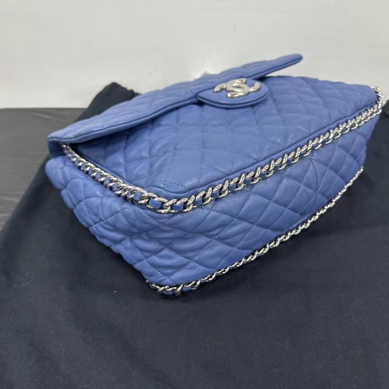 Chanel 藍色鏈條滾邊機場包 35*25*10 98新配件塵袋-2