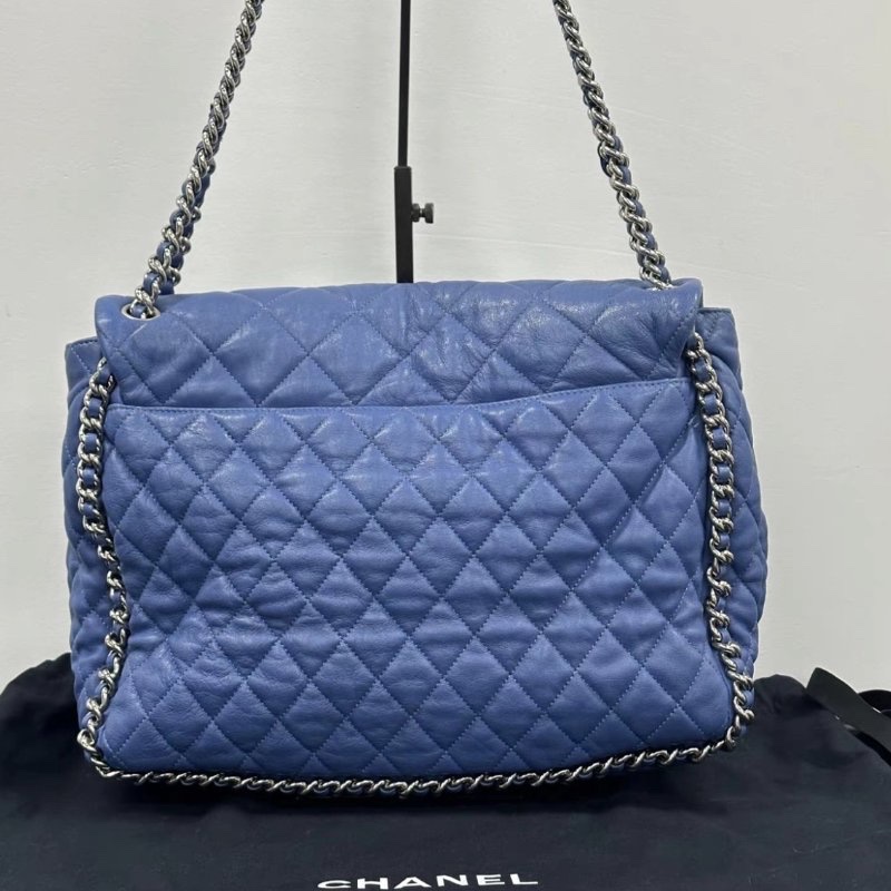 Chanel 藍色鏈條滾邊機場包 35*25*10 98新配件塵袋-5