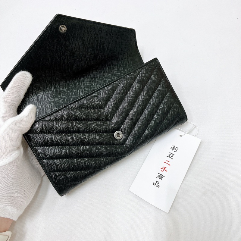 莉亞精品♡YSL 372264 信封長夾 全黑 二手-11