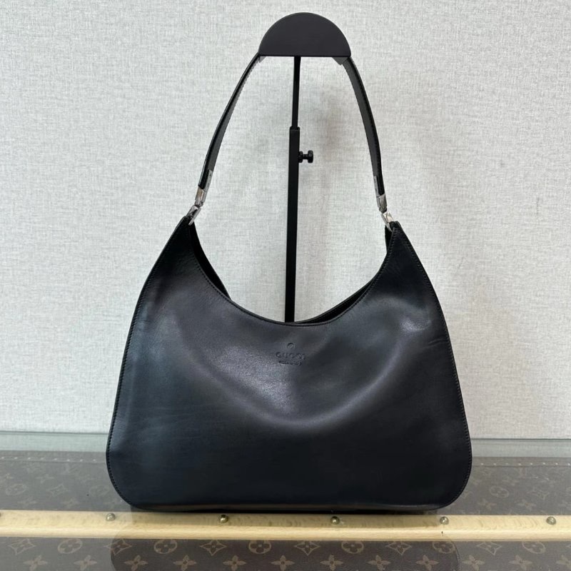 GUCCI 黑銀全皮手提肩背hobo包 31.5*26*7 98新-0