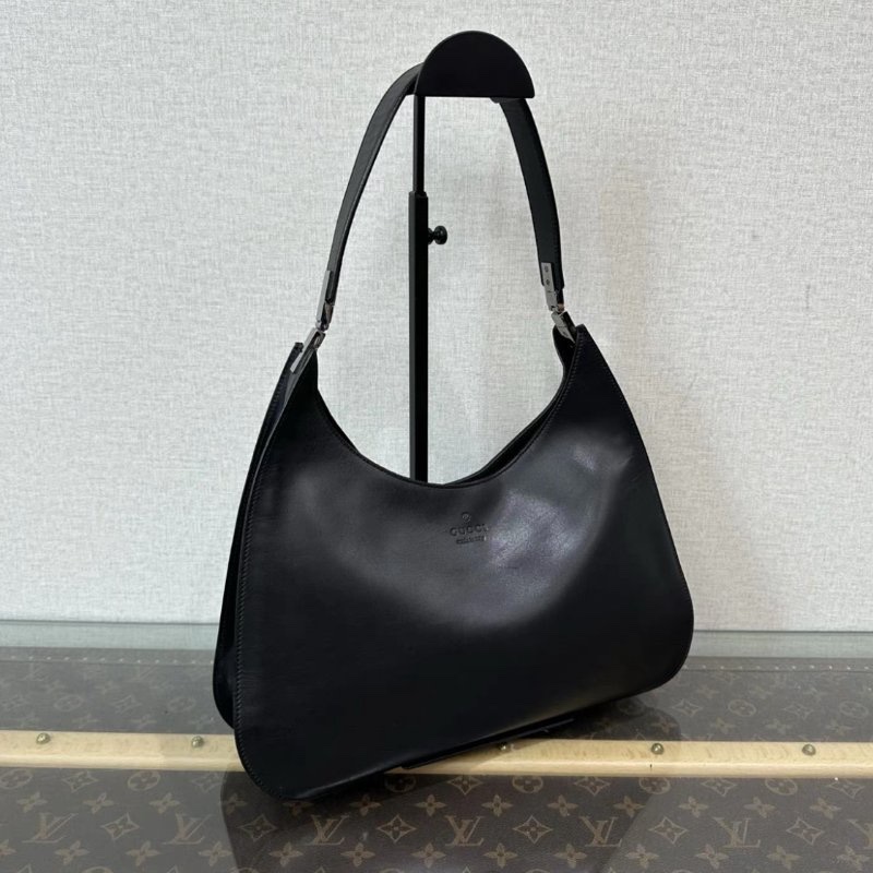 GUCCI 黑銀全皮手提肩背hobo包 31.5*26*7 98新-1
