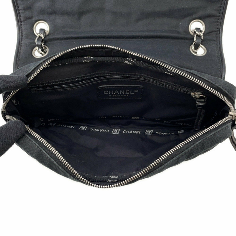 香奈兒鏈條肩背包,絎縫,Coco標誌,運動系列,單蓋,瓷白色帆布,黑色-5