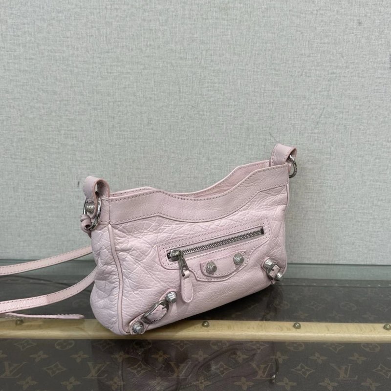 BALENCIAGA 粉銀機車手提肩背斜背包 23*15*5.5 98新-1