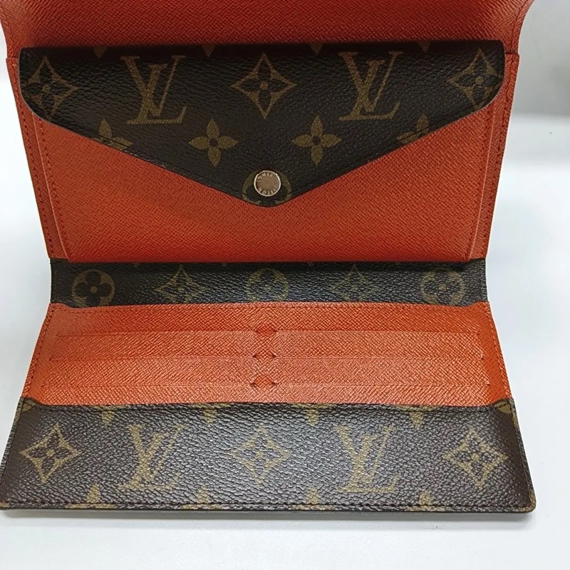 Louis Vuitton長銀包,橙色/老花拼色-5