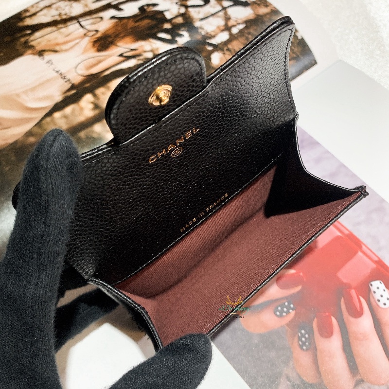 【 全新商品 】CHANEL 香奈兒 AP0214 黑色 金釦 金雙C 荔枝牛皮 釦式卡包 零錢包 收納包 單層卡包-4