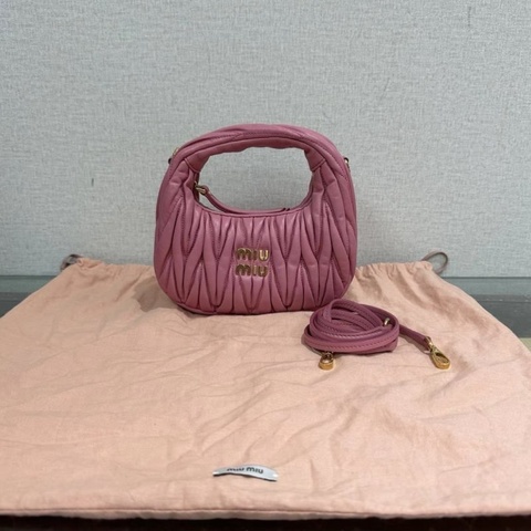 MIUMIU wander粉金mini hobo手提斜背包 17.5*14*6 98新配件塵袋