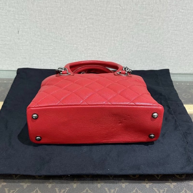 CHANEL 红銀菱格紋手提肩背包23*16*8 98新配件塵袋保卡-3