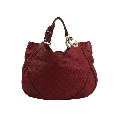 Gucci 牛皮純色雙G老花壓紋手提包