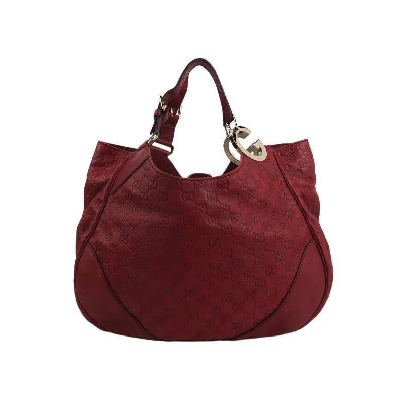 Gucci 牛皮純色雙G老花壓紋手提包-0