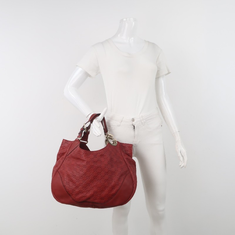 Gucci 牛皮純色雙G老花壓紋手提包-1