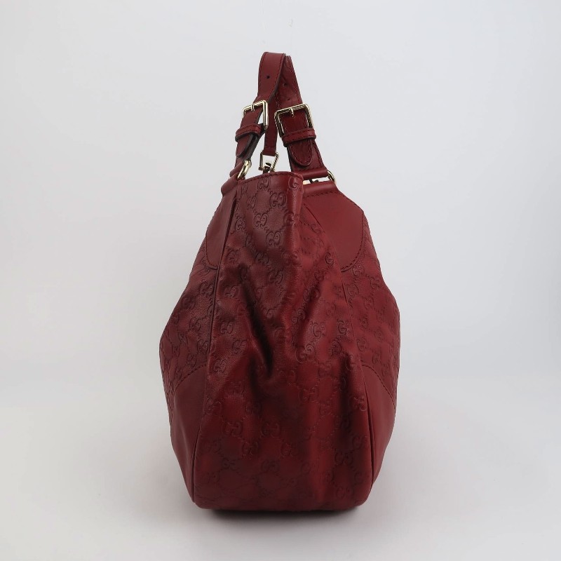 Gucci 牛皮純色雙G老花壓紋手提包-3