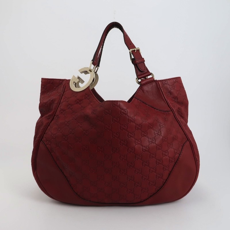 Gucci 牛皮純色雙G老花壓紋手提包-4