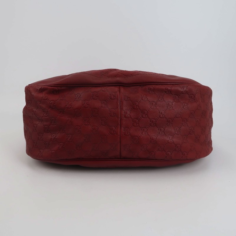 Gucci 牛皮純色雙G老花壓紋手提包-5