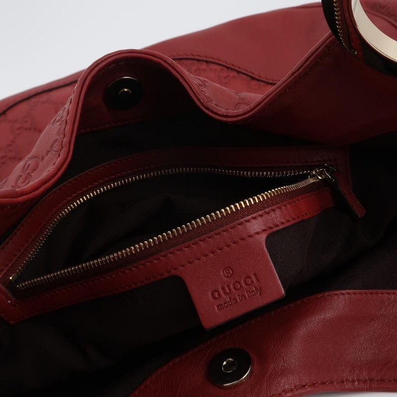 Gucci 牛皮純色雙G老花壓紋手提包-7