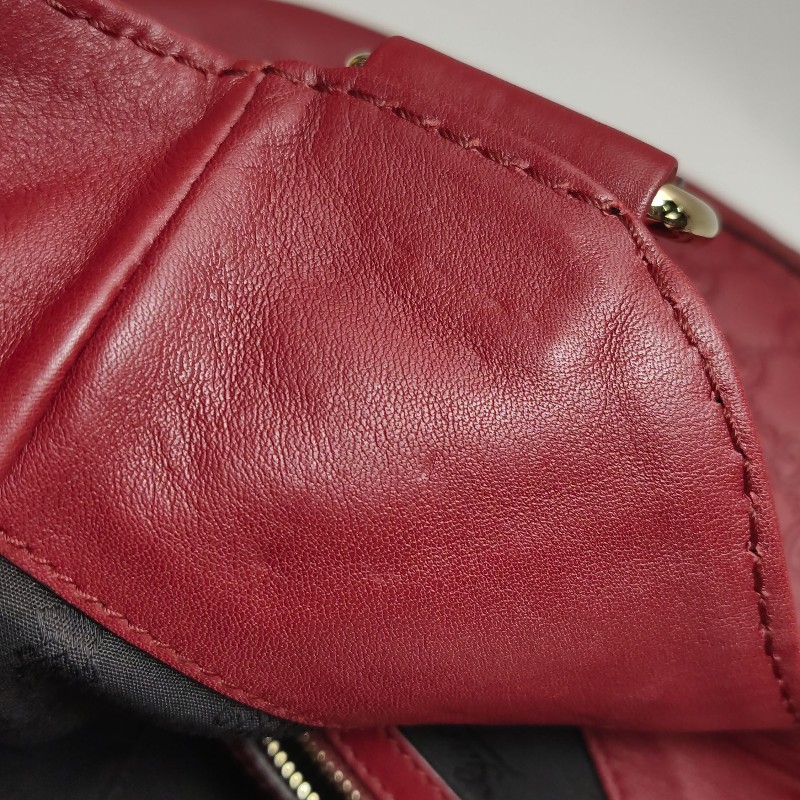 Gucci 牛皮純色雙G老花壓紋手提包-9