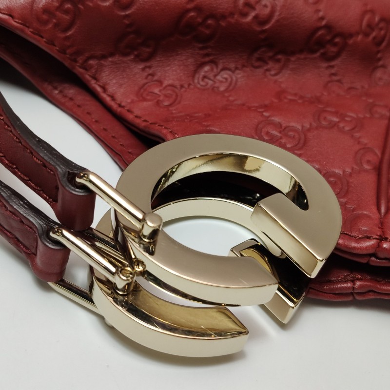 Gucci 牛皮純色雙G老花壓紋手提包-12