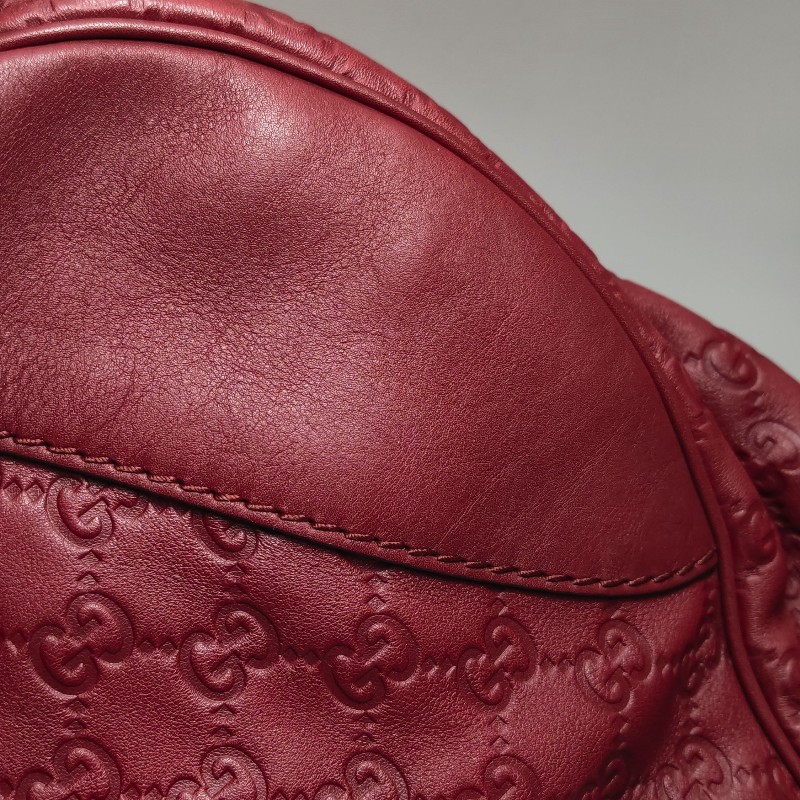 Gucci 牛皮純色雙G老花壓紋手提包-17