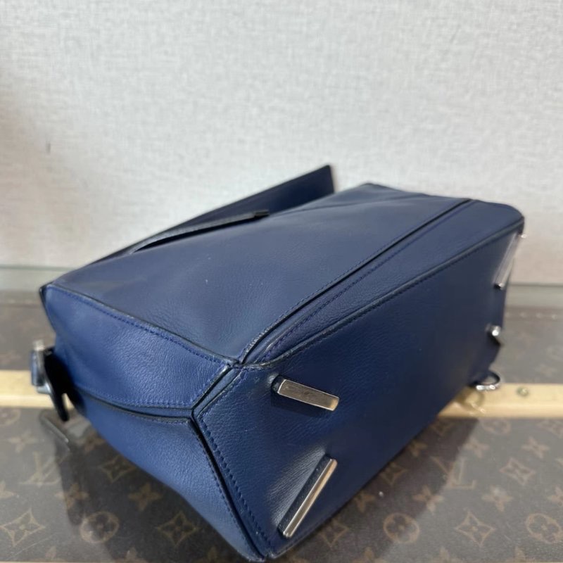 LOEWE 藍色銀扣小號拼圖手提肩背斜背包 24*15*10 98新配件塵袋-4
