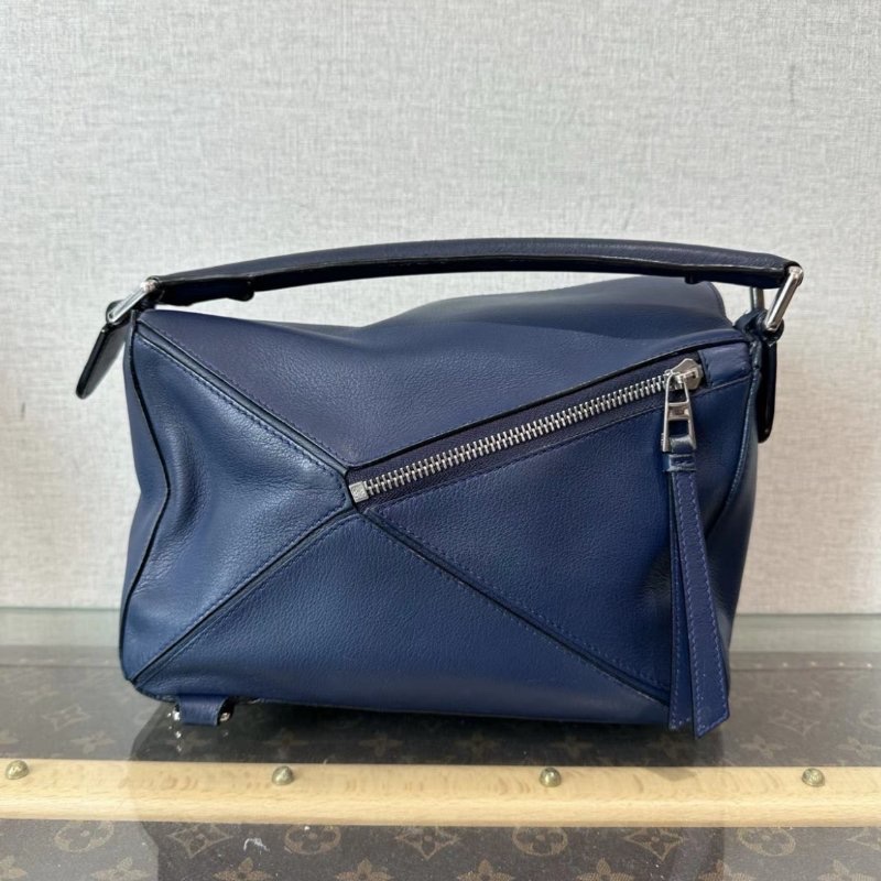 LOEWE 藍色銀扣小號拼圖手提肩背斜背包 24*15*10 98新配件塵袋-5