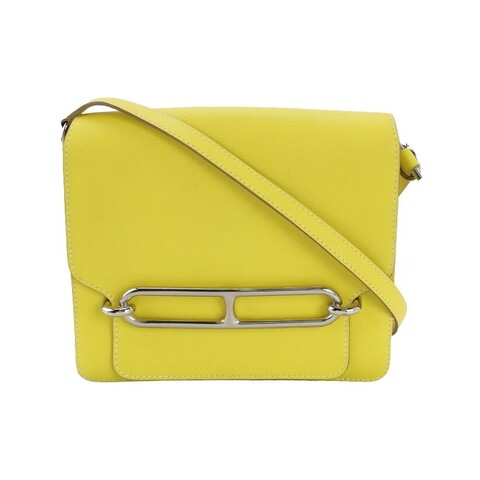Hermes Roulis23純色豬鼻子斜挎包單肩包vercolor牛皮銀扣9R酸橙黃C刻