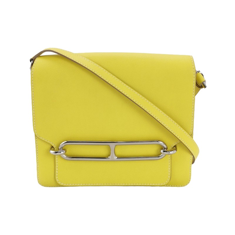 Hermes Roulis23純色豬鼻子斜挎包單肩包vercolor牛皮銀扣9R酸橙黃C刻-0