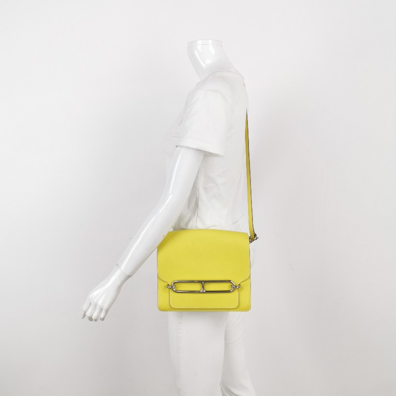 Hermes Roulis23純色豬鼻子斜挎包單肩包vercolor牛皮銀扣9R酸橙黃C刻-1