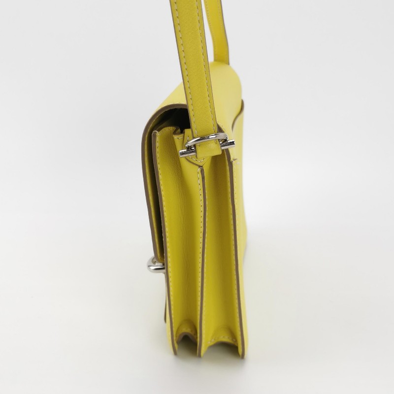 Hermes Roulis23純色豬鼻子斜挎包單肩包vercolor牛皮銀扣9R酸橙黃C刻-2