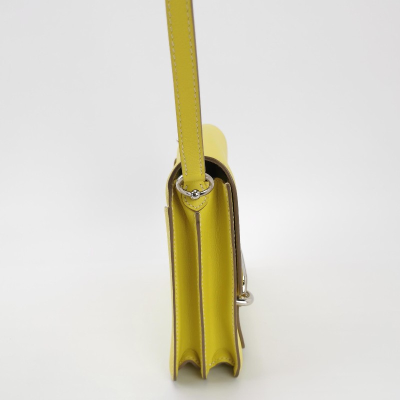 Hermes Roulis23純色豬鼻子斜挎包單肩包vercolor牛皮銀扣9R酸橙黃C刻-3