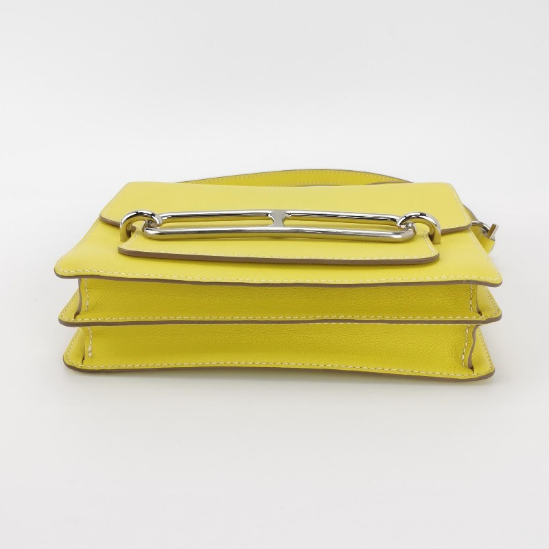 Hermes Roulis23純色豬鼻子斜挎包單肩包vercolor牛皮銀扣9R酸橙黃C刻-5