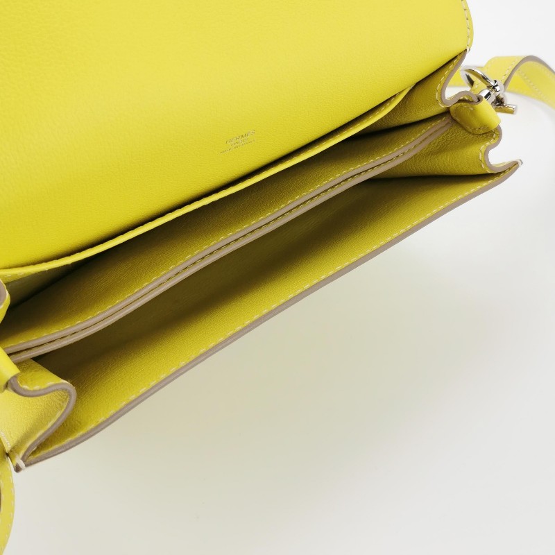 Hermes Roulis23純色豬鼻子斜挎包單肩包vercolor牛皮銀扣9R酸橙黃C刻-6