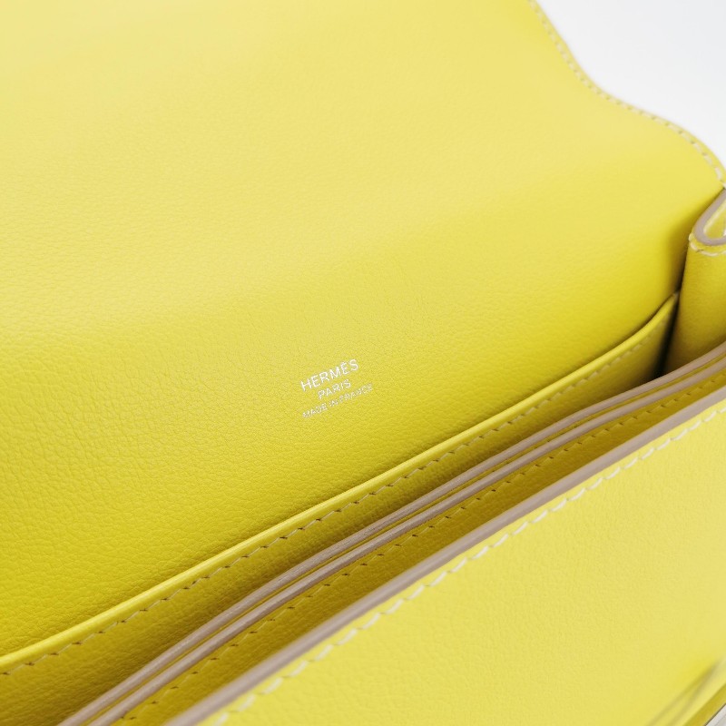 Hermes Roulis23純色豬鼻子斜挎包單肩包vercolor牛皮銀扣9R酸橙黃C刻-7