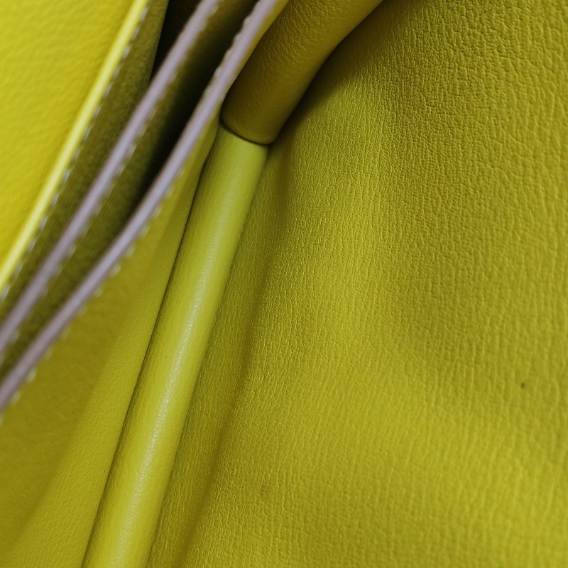 Hermes Roulis23純色豬鼻子斜挎包單肩包vercolor牛皮銀扣9R酸橙黃C刻-10