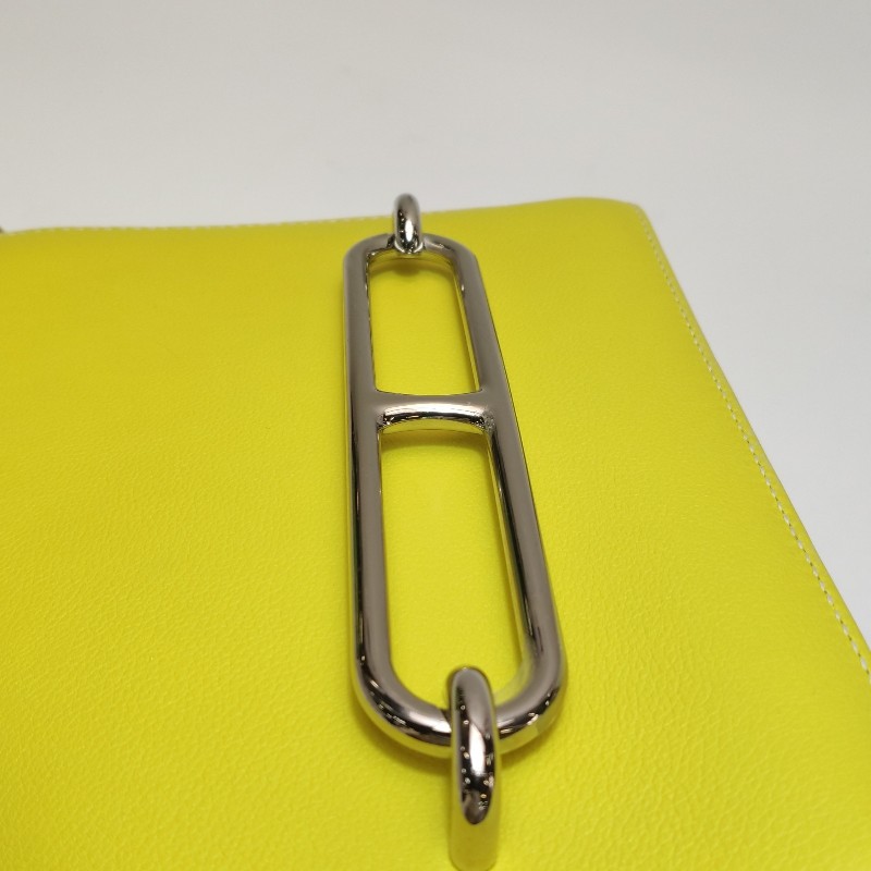 Hermes Roulis23純色豬鼻子斜挎包單肩包vercolor牛皮銀扣9R酸橙黃C刻-12