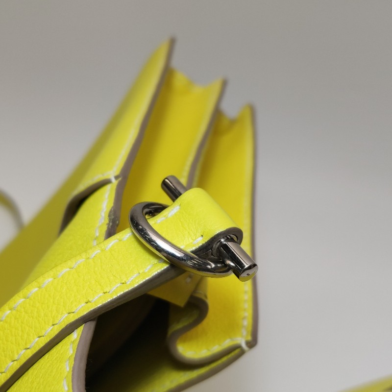 Hermes Roulis23純色豬鼻子斜挎包單肩包vercolor牛皮銀扣9R酸橙黃C刻-13