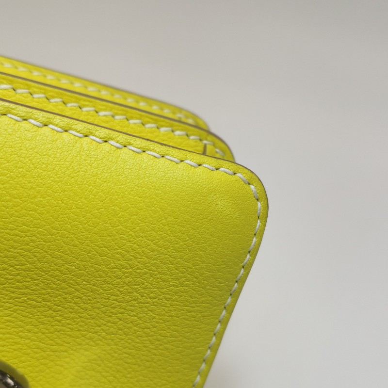 Hermes Roulis23純色豬鼻子斜挎包單肩包vercolor牛皮銀扣9R酸橙黃C刻-14