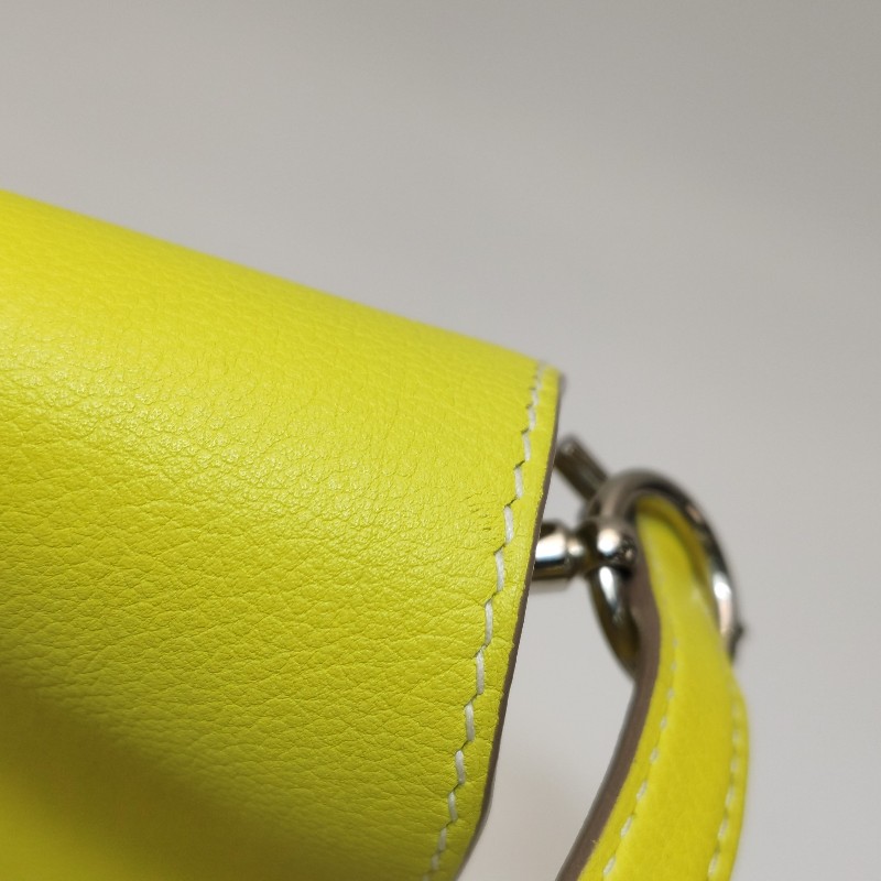 Hermes Roulis23純色豬鼻子斜挎包單肩包vercolor牛皮銀扣9R酸橙黃C刻-16