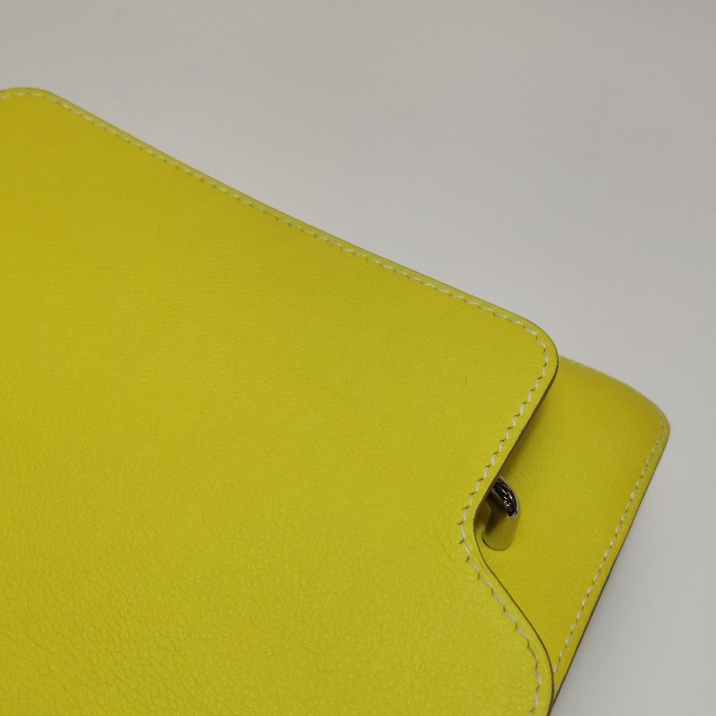 Hermes Roulis23純色豬鼻子斜挎包單肩包vercolor牛皮銀扣9R酸橙黃C刻-17