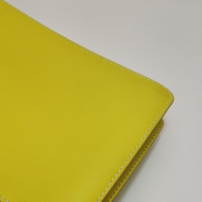 Hermes Roulis23純色豬鼻子斜挎包單肩包vercolor牛皮銀扣9R酸橙黃C刻-18