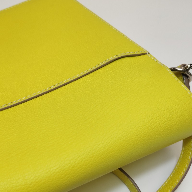 Hermes Roulis23純色豬鼻子斜挎包單肩包vercolor牛皮銀扣9R酸橙黃C刻-19