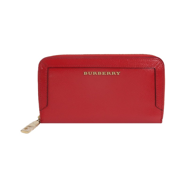 Burberry牛皮純色字母Logo拉鍊錢包-0
